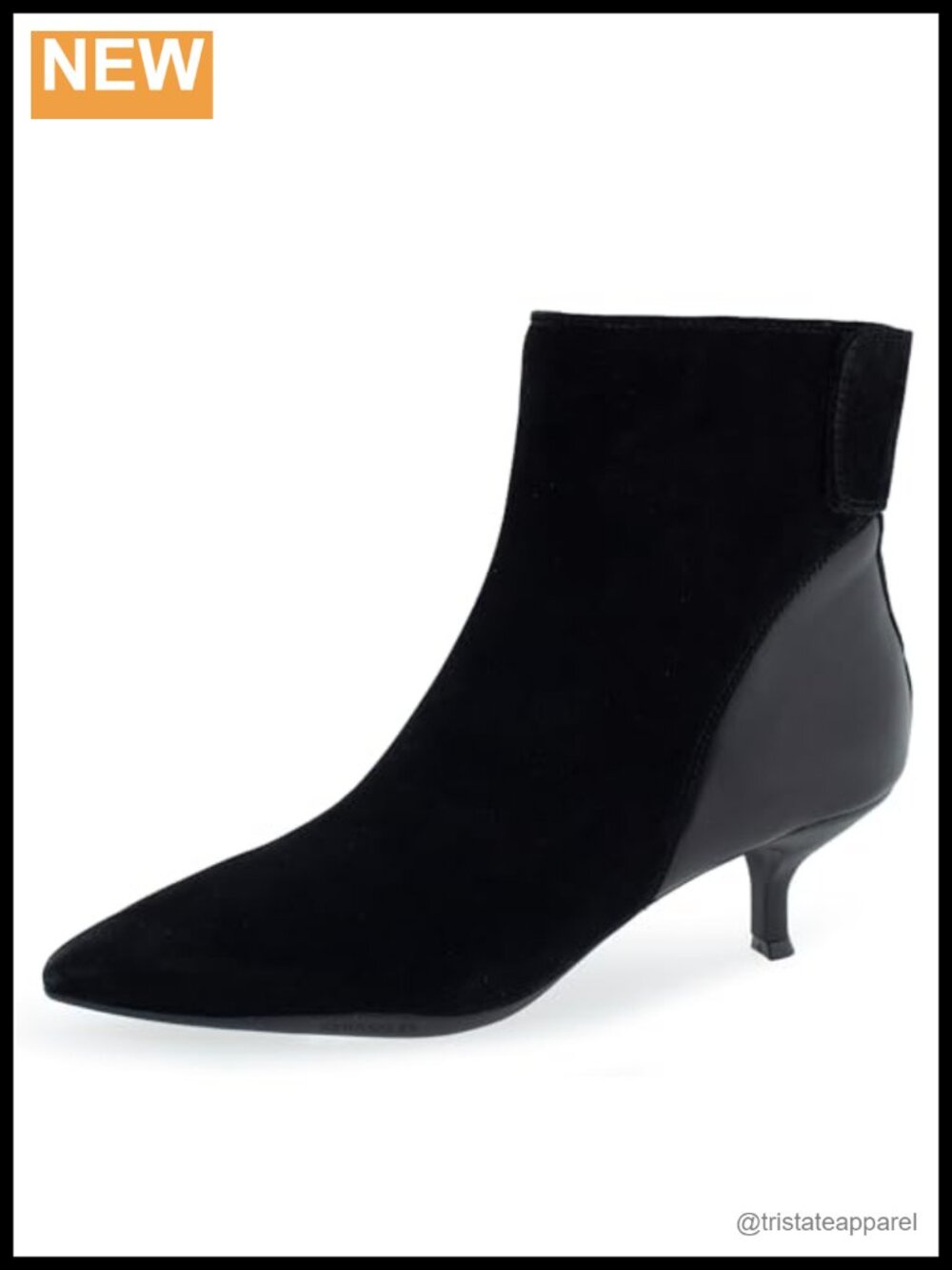 Women's Suede Ankle Booties with Kitten Heel, Inside Zip and Hook & Loop Strap
